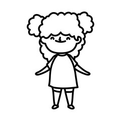 smiling cute little girl bun hair on white background thick line