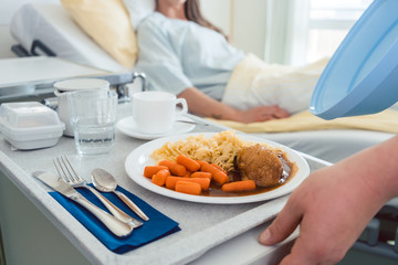 Food delivered to a patient in hospital bed
