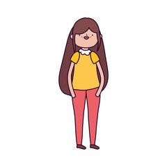 woman with long hair standing on white background