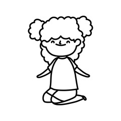 Fototapeta premium cute little girl on the knees cartoon thick line