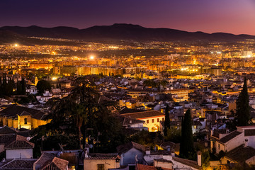 Granada, Spanien, Uebersicht von der Kirche, Iglesia de San Miguel Bajo, bei Sonnenuntergang