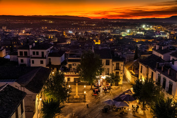 Granada, Spanien, Uebersicht von der Kirche, Iglesia de San Miguel Bajo, bei Sonnenuntergang, Placeta de San Miguel Bajo, Albaicín