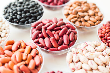 collection set of beans, legumes on bowl on white background