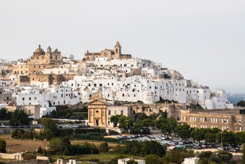 Fototapeta na wymiar Panoramic view of the white and old city of Ostuni, Apulia, South Italy
