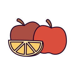 apples and slice lemon on white background