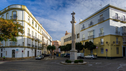 Fototapeta premium Old Cadiz Center Street Blue Sky Andalusia