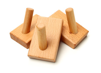 Wooden abstract wall hook isolated on white background