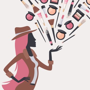 woman silhouette with makeup products clip art preview