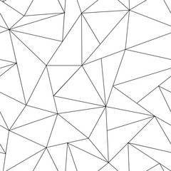 Abstract triangle seamless pattern. Irregular polygonal linear grid. Geometric background. Vector black and white backgroung