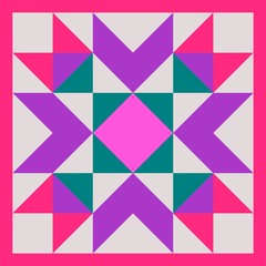 Barn quilt pattern, Amish Patchwork design, Abstract geometric tiled trail Vector illustration