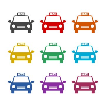 Taxi color icons set isolated on white background