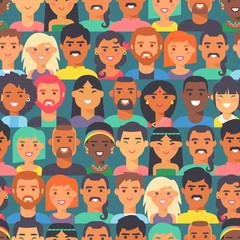 Seamless pattern with people of different races and nationalities, vector illustration. Flat style portraits of smiling men and women, diversity of international human society