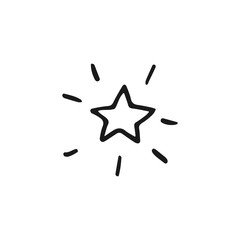 Hand drawn vector illustration in black ink on white background. A nice shining star in doodle style. Isolated outline.