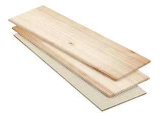 Ceramic tiles with wood texture, natural materials in design.