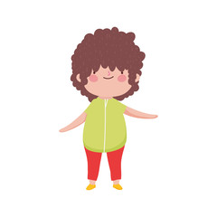 cute little boy with curly hair on white background