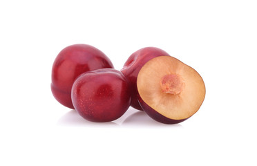 red cherry plum isolated on white background