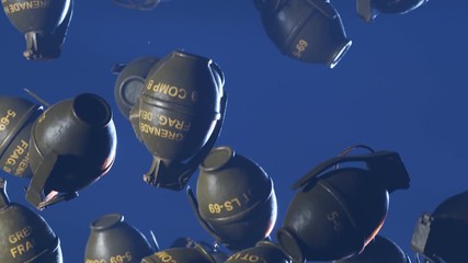 Endless loop animation with falling lemon hand grenades on dark blue background. - Powered by Adobe