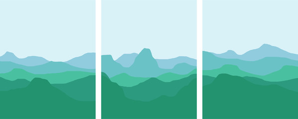 blue teal mountains and hills minimal landscape illustration set gradient colorful foggy environments vector simple art © Levin