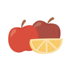 apples and slice lemon on white background