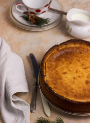 Tasty Classic cheesecake. Homemade pastry with tahorog. Copyspace 
