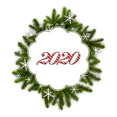 Fir-tree branches on a white background. Christmas scenery.