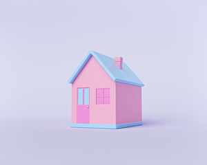 minimal cute house isolated on pastel background. cartoon style. 3d rendering