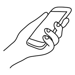 Obraz premium hand holding smartphone vector illustration sketch doodle hand drawn with black lines isolated on white background
