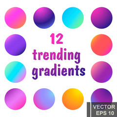 Set of modern trending gradients. Crook. Isolated on a white background. For your design.