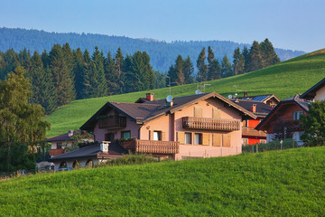 Panoramic view to village in Asiago Plateau, Vicenza, Italy.