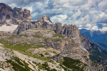 Fototapeta na wymiar Mountain landscape in Tre Cime di Lavaredo National park, UNESCO World Heritage site in Italy