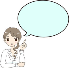 女性　キャラクター　指を差す　吹き出し　解説　白シャツ　案内　働く　OL　ビジネス　清楚　かわいい