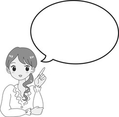 女性　キャラクター　指を差す　吹き出し　解説　白シャツ　案内　働く　OL　ビジネス　清楚　かわいい