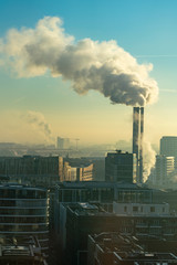 industrial hafencity hamburg sunrise with an industrial chimney, germany