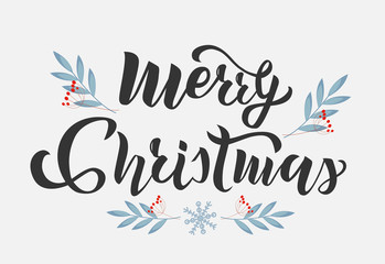 Merry Christmas lettering. Calligraphy, typography text for greeting card, postcard, banner