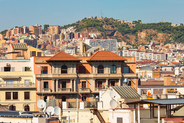 Aerial view to Barcelona living quarters, urban background