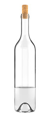 Standard Transparent Glass Bottle for Wine is Partially Filled. 26oz or 750ml (75cl, 0.75l) volume. 3D rendered Mock Up Isolated on White Background.