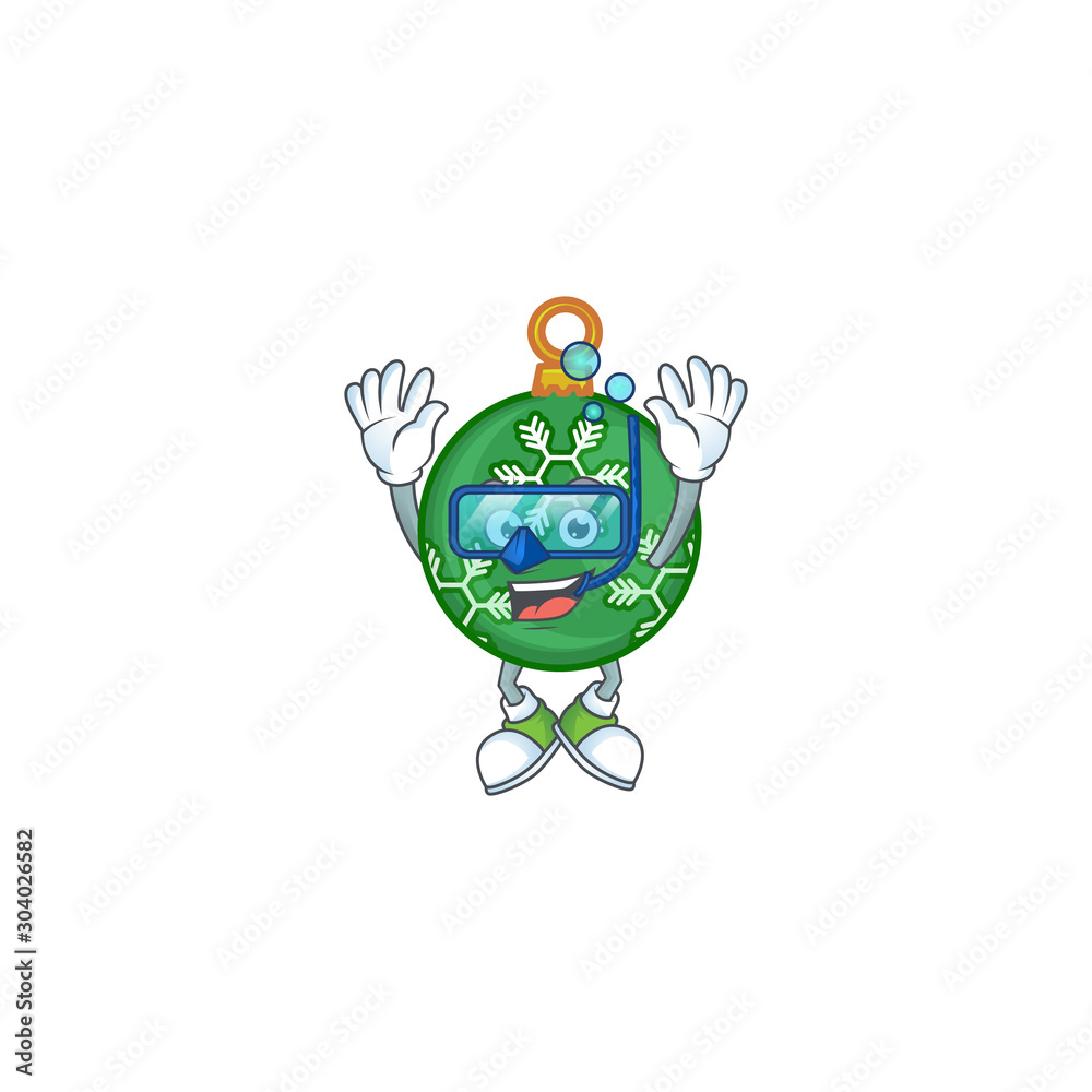 Wall mural mascot diving in the green christmas ball cartoon