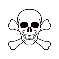 Human skull, crossbones. Symbol of danger. Abstract concept, icon. Vector illustration on white background.