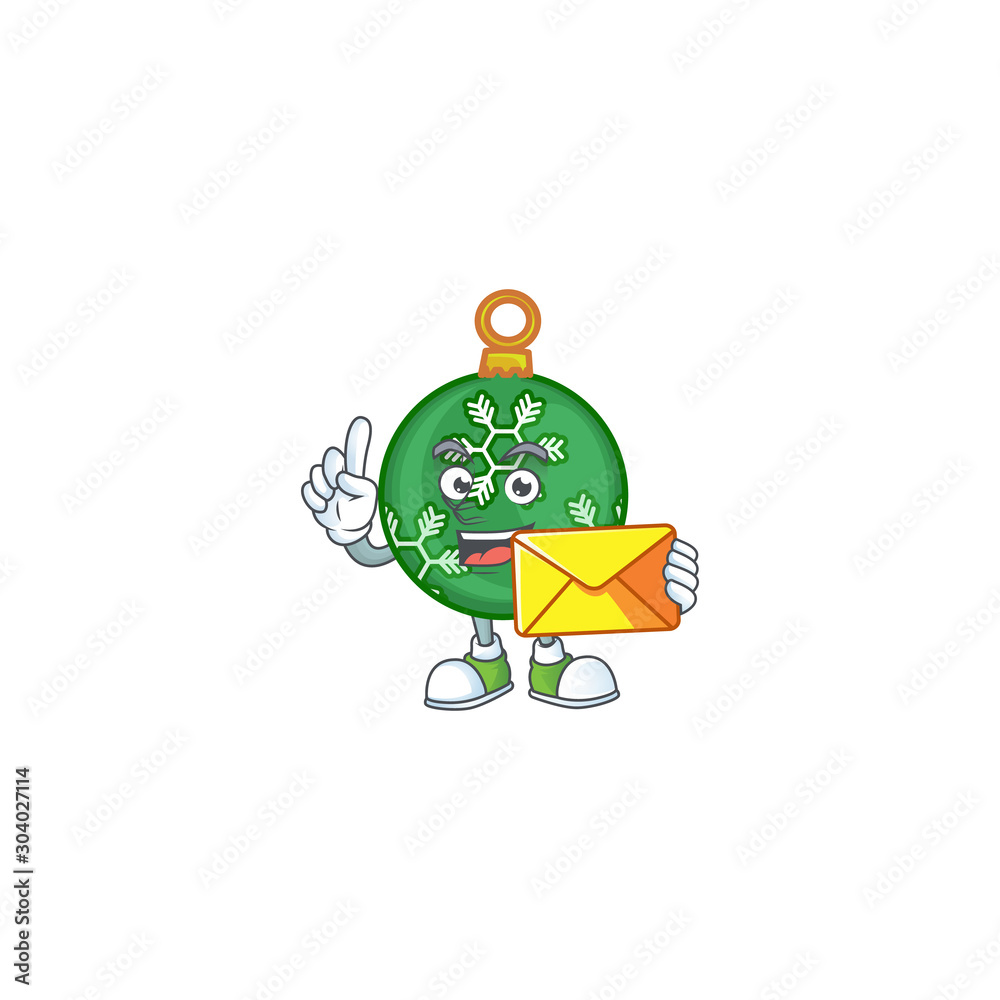 Wall mural mascot bring envelope in the green christmas ball cartoon