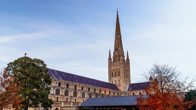 (Timelapse) View Of Norwich Cathedral, Norwich City, Norfolk