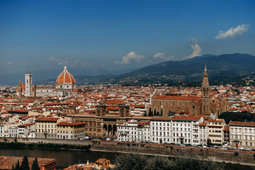 Fototapeta premium Michelangelo square panoramic view from the square on the architectural buildings of the city of Florence | FLORENCE, ITALY - 14 SEPTEMBER 2018.