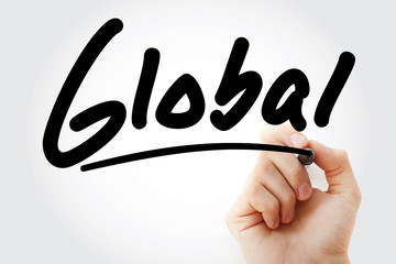 Hand writing Global with marker