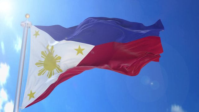 Philippines animated flag in the wind with blue sky in the background, green screen, blue screen or isolated background and the flag on the full background, all in one animated flag pack.