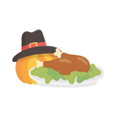 happy thanksgiving day baked turkey pumpkin with hat