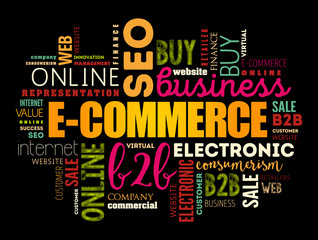 E-COMMERCE word cloud collage, business concept background