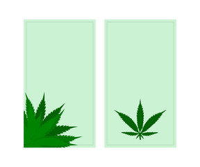 Marketing banners with vector hemp illustration. Posters with cannabis bush and leaves. Social media template.