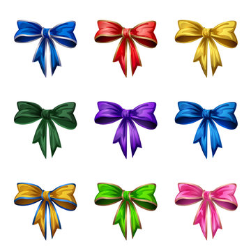 Cartoon style bows isolated on white background