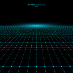 Abstract technology futuristic concept blue grid perspective on black background and lighting with space for your text - obrazy, fototapety, plakaty