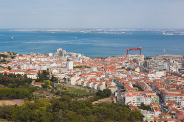 Aerial view of Almada municipality near Lisbon, Portugal