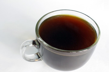  Black coffee in a glass transparent cup.
